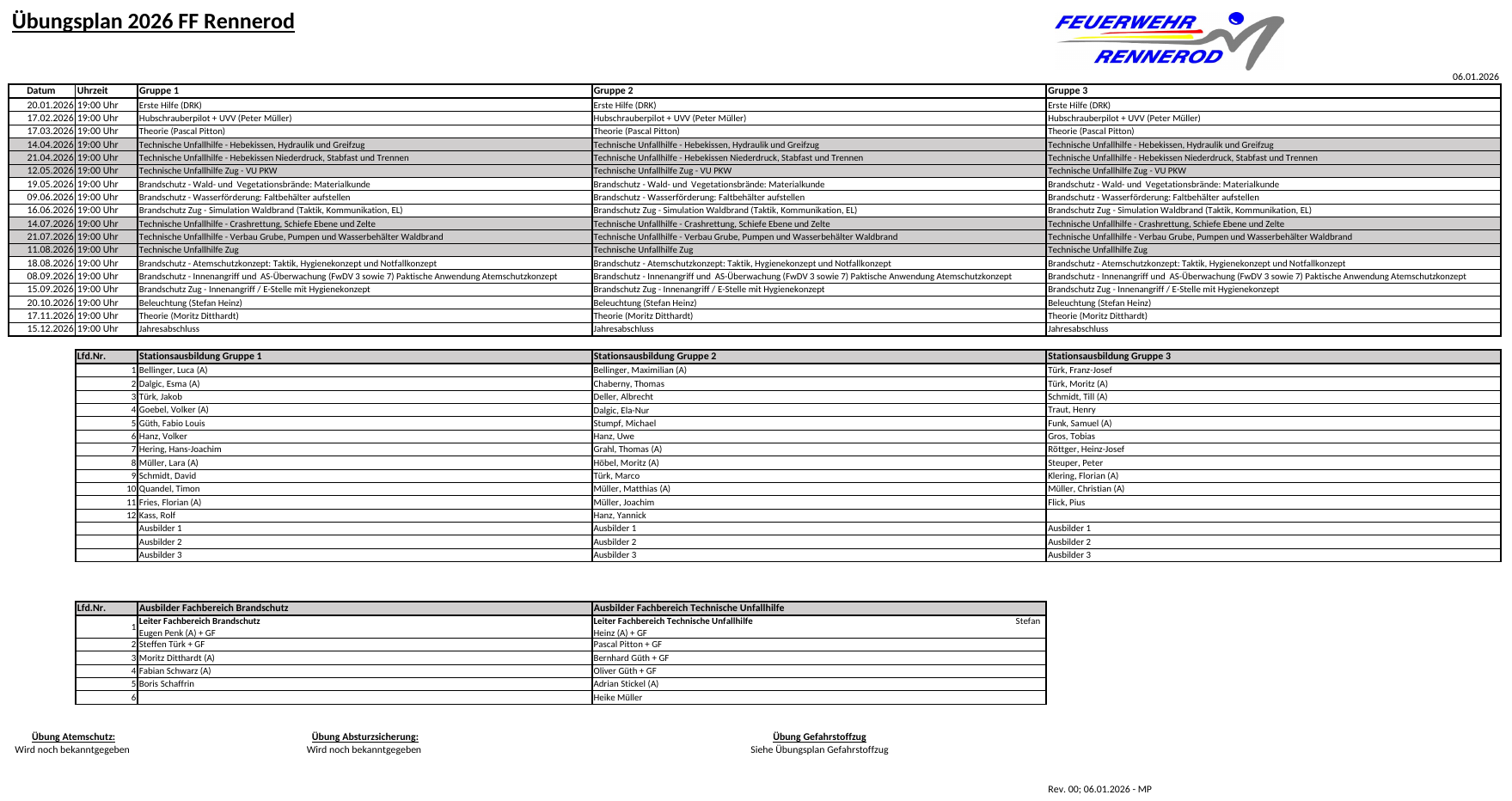Übungsplan 2026 Rev.01 Übungsplan 2026 Rev. 01